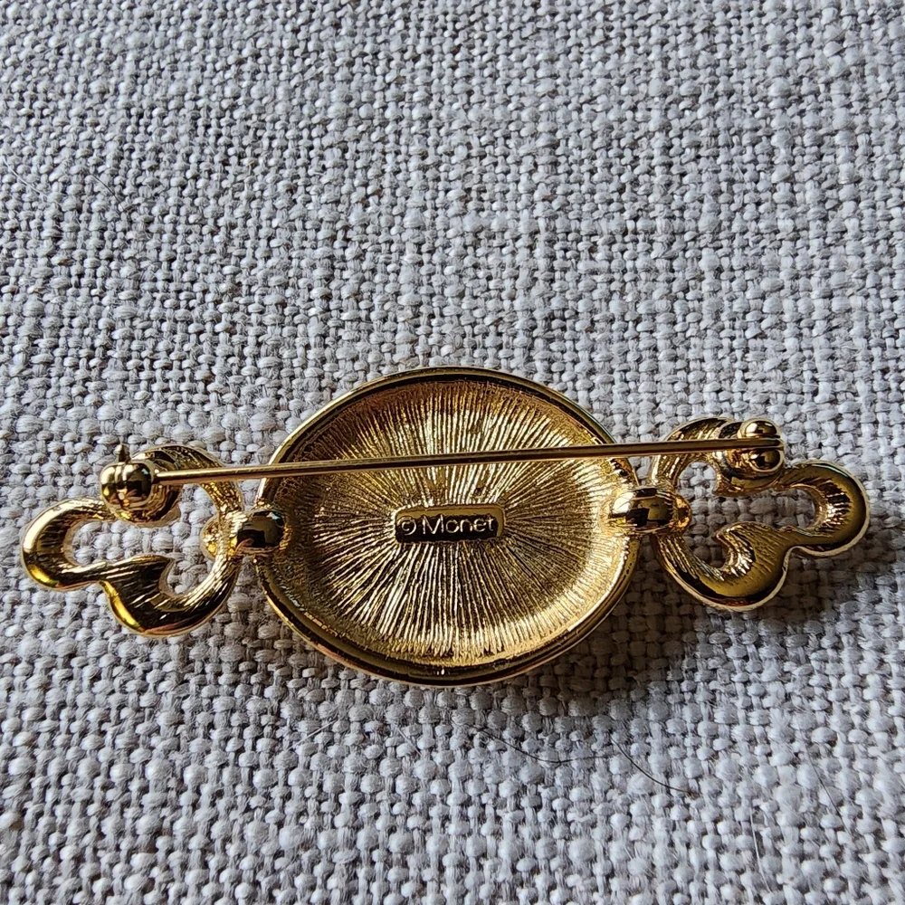 Vintage Monet Gold-Tone Mother of Pearl bar pin. 1990's